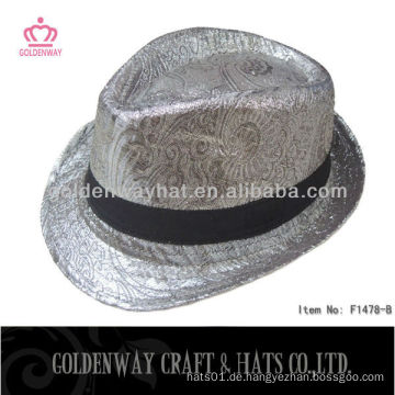 Hochwertige silbrige Mode Fedora Hüte Polyester Baumwolle Köper zum Verkauf